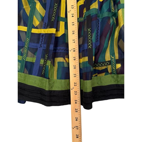 Peter Nygard Blue Green Yellow Patchwork Silk A-Line Skirt Size 6 Artsy Unique - Picture 9 of 10